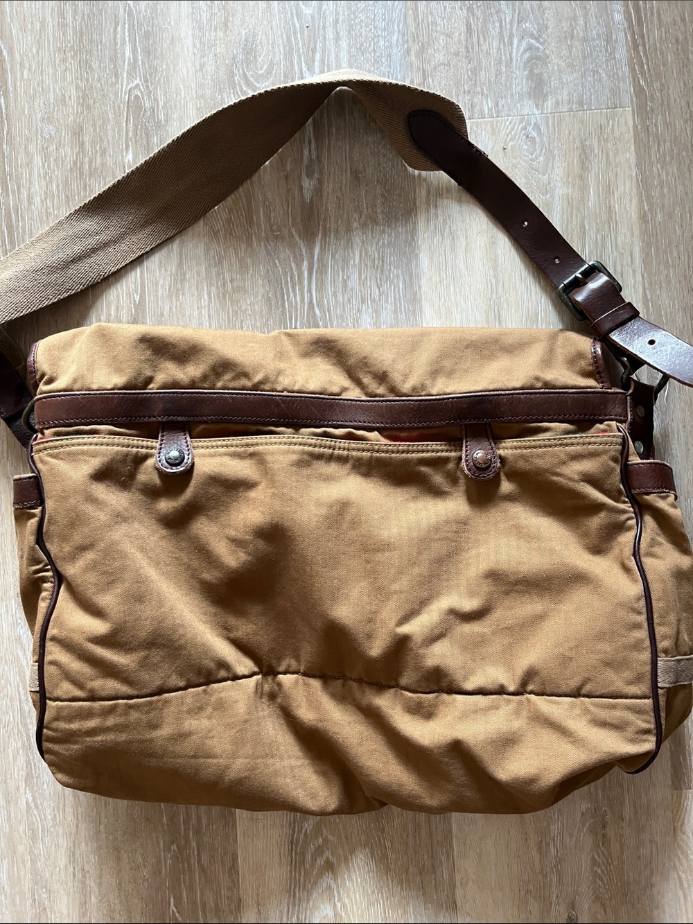 Vintage Polo Ralph Lauren Canvas Messenger Bag Leather Brown Trim Aztec Lining - Picture 6 of 9